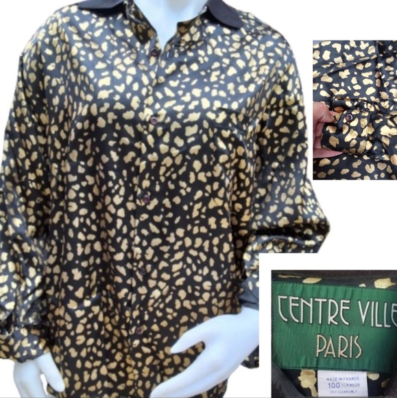 Centre Ville vintage French Golden leopard button down 2X ..14-18 - Picture 2 of 14